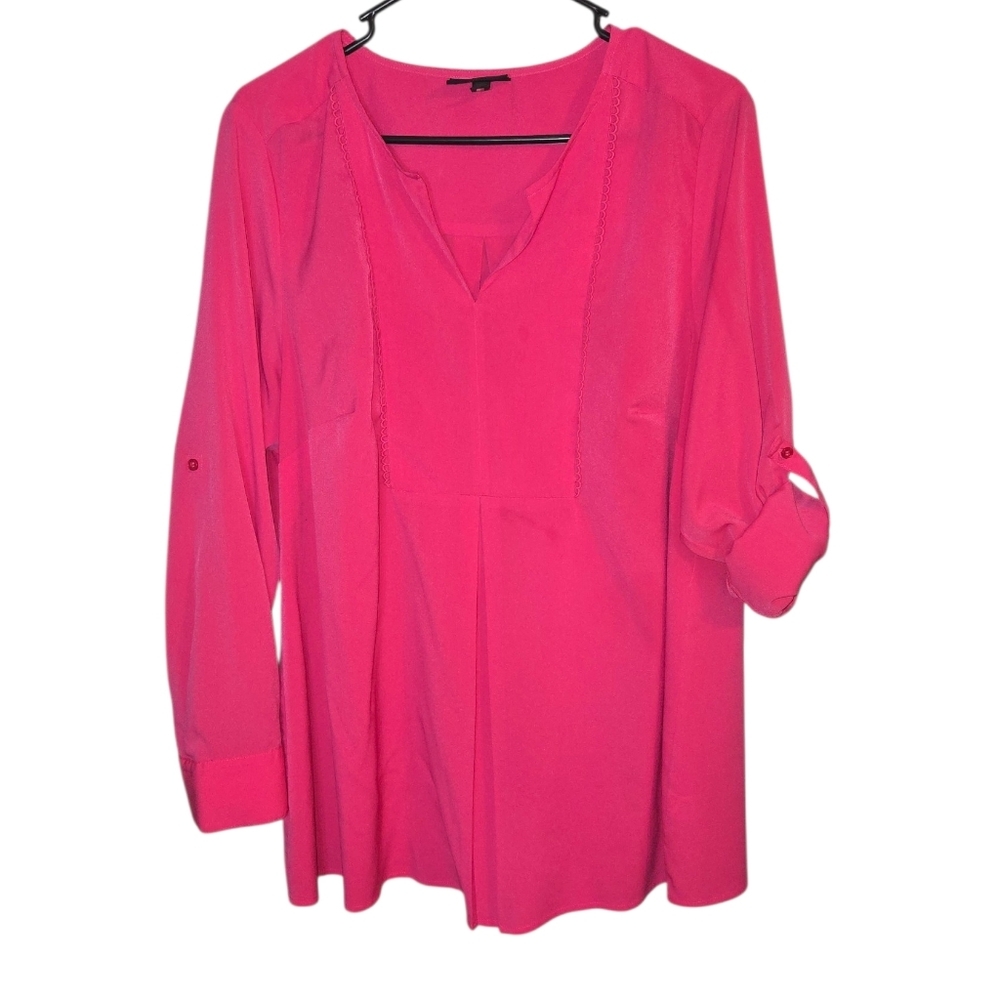 Pink Womens Sheer Chiffon Blouse, Roll Tab Sleeve, Size 14-16, Lane Bryant - Picture 2 of 9